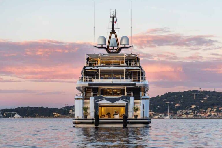 Yacht stern at sunset