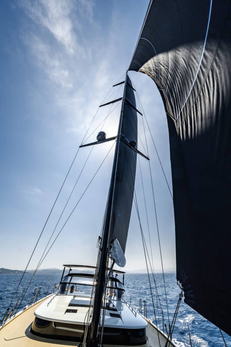 Sails of a sailing yacht against the sky