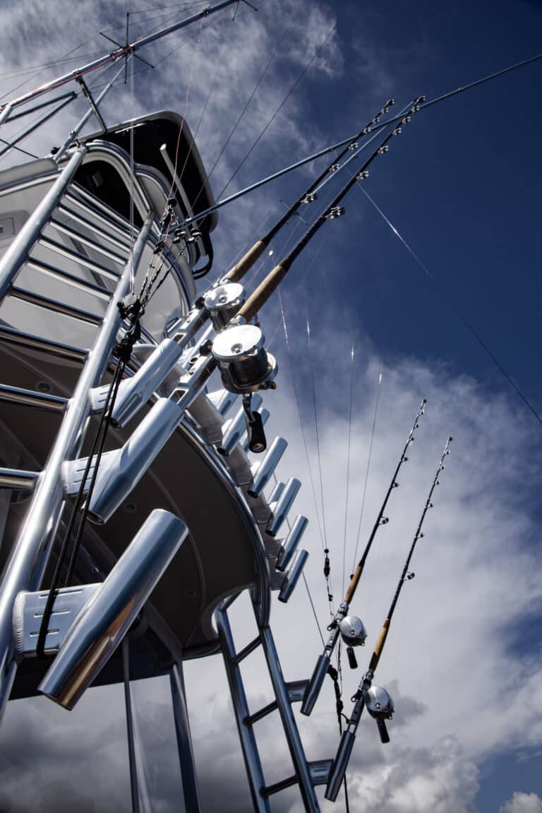 Fishing rods on the side of a sportfishing yacht