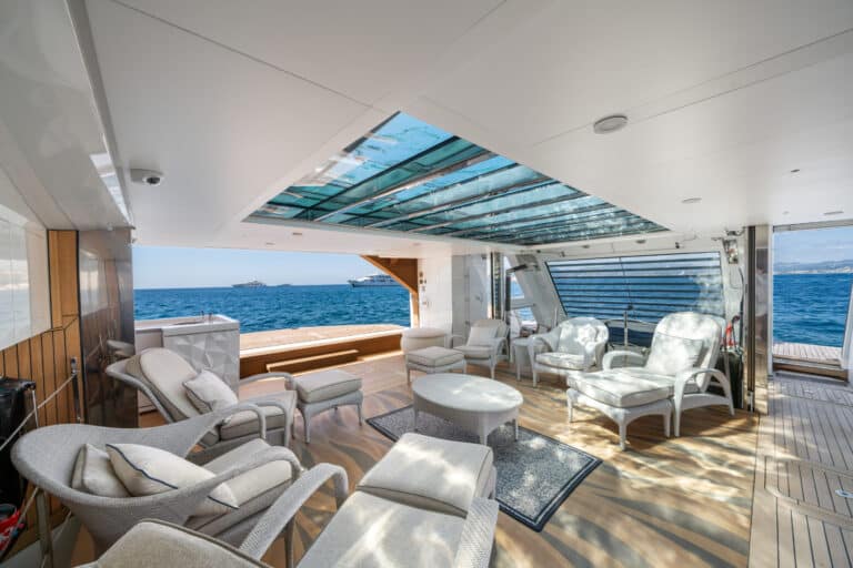 Yacht salon with a sea view