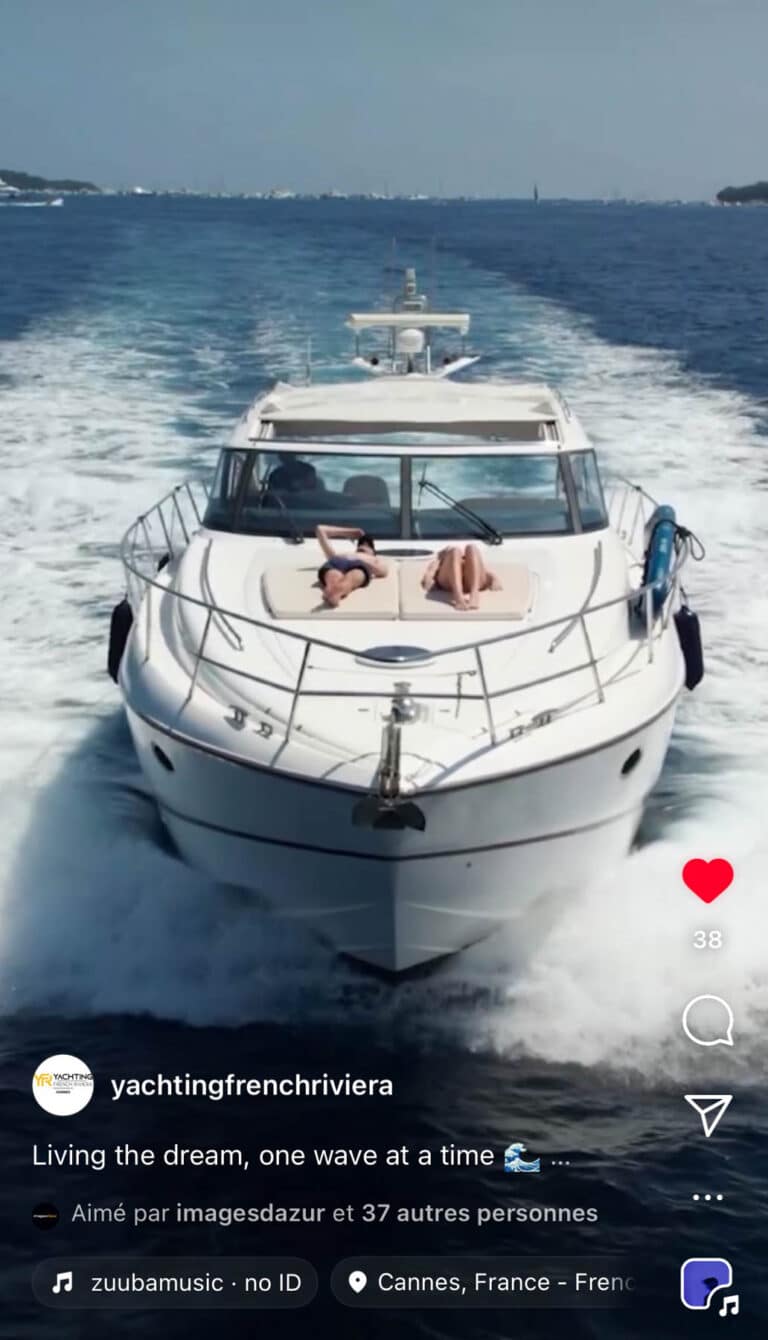 Charter de yacht : contenu publié sur les réseaux